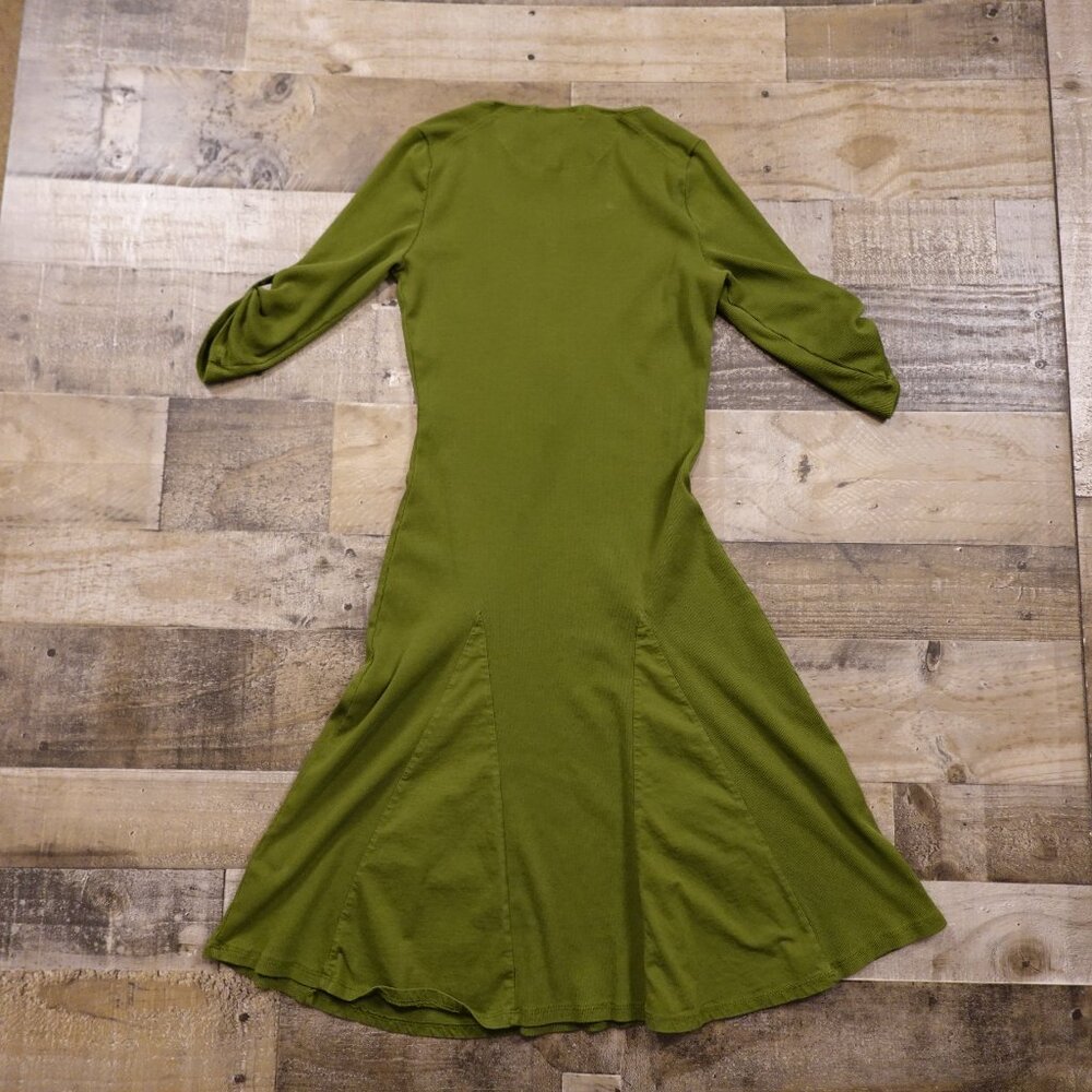 Lauren Ralph Lauren Women’s Ribbed Knit Dress Medium Olive‎ Green Button Front - Picture 11 of 11